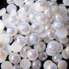 CLEARANCE 6mm AB WHITE Half Pearl Cabochons / Round Flat Back Faux Pearlized Cabochons (around 100 pcs) PEAB-W6