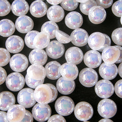 CLEARANCE 8mm AB WHITE Half Pearl Cabochons / Round Flat Back Faux Pearlized Cabochons (around 80 pcs) PEAB-W8