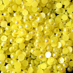 CLEARANCE 3mm AB YELLOW Half Pearl Cabochons / Round Flat Back Faux Pearlized Cabochons (around 250-300 pcs) PEAB-Y3