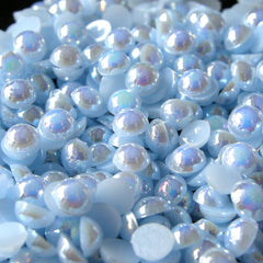 CLEARANCE 4mm AB BLUE Half Pearl Cabochons / Round Flat Back Faux Pearlized Cabochons (around 200-250 pcs) PEAB-B4