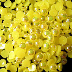CLEARANCE 4mm AB YELLOW Half Pearl Cabochons / Round Flat Back Faux Pearlized Cabochons (around 200-250 pcs) PEAB-Y4