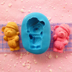 Large Bear Mold w/ Hat 36mm Silicone Mold Flexible Mold Chocolate Mold Clay Scrapbooking Fondant Cupcake Topper Kawaii Animal Mold MD455
