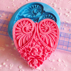 Heart Cameo Mold Butter Mold Filigree Flower Cameo Mold 50mm Flexible Mold Silicone Mold Fondant Mold Scrapbooking Mold Resin Mold MD603