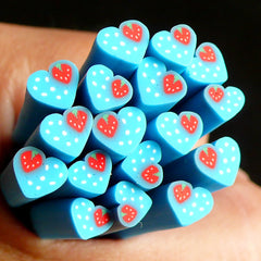 Heart Polymer Clay Cane w/ Strawberry (Blue) Kawaii Heart Fimo Cane Scrapbooking Nail Art Nail Decoration Mini Fake Cupcake Topper CH13