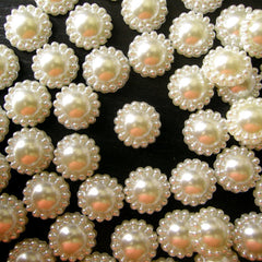 13mm Round Flat Back Faux Pearl with Round Deco / Half Pearl Cabochons / Flower Pearl (CREAM WHITE) (around 30 pcs) PES47