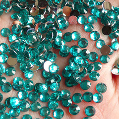 4mm Round Rhinestones | 14 Faceted Cut Resin Rhinestones (Blue Green Teal / Around 1000 pcs)