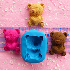 Bear Mold w/ Heart 35mm Silicone Mold Flexible Mold Chocolate Mold Polymer Clay Scrapbooking Fondant Cupcake Topper Kawaii Animal Mold MD454