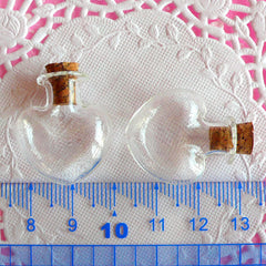 CLEARANCE Heart Glass Jar / Glass Mini Bottle with Cork (26mm x 23mm / 2 pcs) Small Vial Tiny Vile Bottle Charm Making Terrarium Pendant DIY MC15