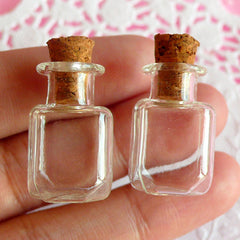 CLEARANCE Mini Glass Jars w/ Corks in SQUARE / RECTANGULAR Shape (23mm x 14mm / 2 pcs) Bottles Vials Vile Miniature Food Craft Pendants Making MC13