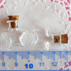 Star Glass Bottles / Glass Mini Jars with Corks (25mm x 20mm / 2 pcs) Kawaii Glass Vial Charm Making Whimsical Glass Vile Pendant DIY MC14