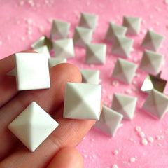Rivet / WHITE Metal Pyramid Rivet Studs / Square Rivet 12mm (around 50pcs) for Cell Phone Deco / Leather Craft / Jean Button, etc RT15