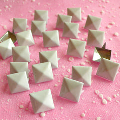 Rivet / WHITE Metal Pyramid Rivet Studs / Square Rivet 12mm (around 50pcs) for Cell Phone Deco / Leather Craft / Jean Button, etc RT15