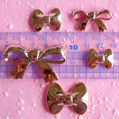 Assorted Ribbon and Bow Tie Cabochon Mix / Acrylic Bowtie Cabochon Set (5pcs / 20-47mm / Gold) Kawaii Cell Phone Deco Cute Scrapbook CAB084