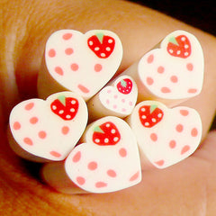 Heart w/ Strawberry Polymer Clay Cane Heart Fimo Cane (LARGE/BIG) Fake Miniature Cupcake Topper Dollhouse Cake Deco Scrapbooking BC56