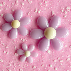 Assorted Flower Cabochon Mix (3ps / 22mm, 33mm & 42mm / Pastel Purple / Flatback) Daisy Flower Applique Floral Jewelry Cellphone Deco CAB064