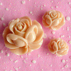 CLEARANCE Resin Rose Cabochon Set / Assorted Flower Cabochon (3pcs / 19mm, 21mm & 31mm / Cream / Flat Back) Spring Floral Decoration Scrapbook CAB070