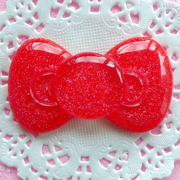Decoden Piece Resin Bow Cabochon Large Glitter Bowtie Cabochon (60mm x 35mm / Red / Flat Back) Kawaii Phone Case Cute Embellishment CAB045