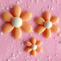 Resin Flower Cabochon Set (3pcs / 22mm, 33mm & 42mm / Pastel Orange / Flat Back) Daisy Floral Embellishment Phone Case Decoration CAB067
