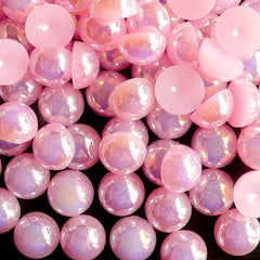 CLEARANCE 8mm AB Light Pink Half Pearl Cabochons / Round Flat Back Faux Pearlized Cabochons (around 80 pcs) PEAB-P8