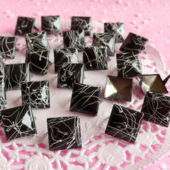 Rivet / BLACK with WHITE Paint Metal Pyramid Rivet Studs Square Rivet 12mm (around 50pcs) Cell Phone Deco / Leather Craft / Jean Button RT03