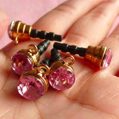 Kawaii Dust Plug Charm / Earphone Plug / Ear Phone Jack Dust Plug / Cellphone Dust Plug w/ Rhinestone (w/ Hole / 5pcs / Pink, Gold) EJ16