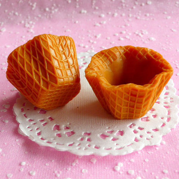 Fake Waffle Cups Kawaii Faux Miniature Sweets Cabochon Charms Making Decoden Sweets Deco Dollhouse Ice Cream (2 pcs / 40mm x 25mm) MC12