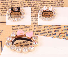 Rhinestone Wreath with Bow Cabochon for iPhone 4 Case (2pcs / Pink & White) Bling Bling Camera Hole Decoration Kawaii Cell Phone Deco CAB096