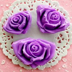 Purple Rose Cabochon Set / Assorted Resin Flower Cabochon (3pcs / 35mm, 40mm & 49mm / Flatback) Floral Jewelry Romantic Embellishment CAB075