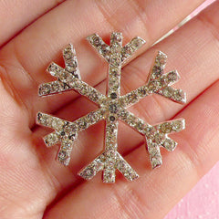 CLEARANCE Rhinestone Snowflake Cabochon / Bling Bling Metal Cabochon (Silver / 27mm / Flatback) Christmas Embellishment Winter Scrapbooking CAB091