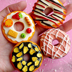 Donut Cabochon Set / Jumbo Doughnut Cabochon Mix (4pcs / Assorted / Flat Back) Scrapbooking Sweets Embellishment Novelty Decor FCAB040-43