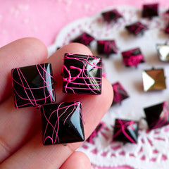 CLEARANCE Rivet / BLACK with PINK Paint Metal Pyramid Rivet Studs Square Rivet 12mm (around 50pcs) Cell Phone Deco / Leather Craft / Jean Button RT01