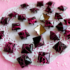 CLEARANCE Rivet / BLACK with PINK Paint Metal Pyramid Rivet Studs Square Rivet 12mm (around 50pcs) Cell Phone Deco / Leather Craft / Jean Button RT01