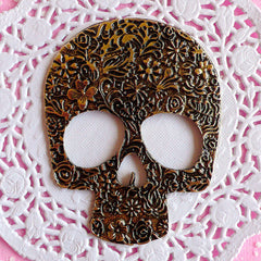 CLEARANCE Large Sugar Skull Cabochon / Big Alloy Metal Cabochon (59mm x 75mm / Antique Bronze) Calavera Day of the Dead Halloween Decoration CAB085