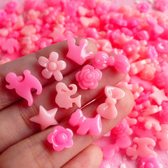 Tiny Kawaii Cabochon Mix for NAIL ART Assorted Mini Flower Ribbon Animal Nail Decoration Earrings Making (6 pcs by random) NAC031