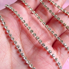 Rhinestones Chain 2mm SS6 (Silver Plated w/ Clear Rhinestones) (20cm Long) Wedding Jewelry Making Bling Bling Deco Decoration RC07