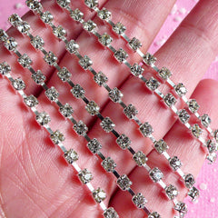 Rhinestones Chain 3mm SS12 (Silver Plated w/ Clear Rhinestones) (20cm Long) Wedding Jewelry Making Bling Bling Deco Decoration RC08