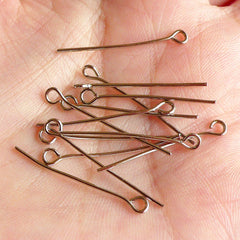 Eye Pins (30mm / 1.18 inches / 100 pcs / Tibetan Silver) Head Pin DIY Bead Jewelry Findings Beads Jewellery Supplies Fimo Chams Making F041