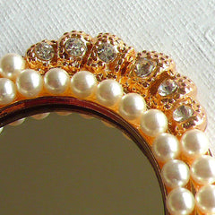 Big Mirror Cabochon with Pearl & Rhinestones in Luxury Style / Miniature Mirror (Oval / 56mm x 81mm) Doll House Mirror Cute Decoden CAB098