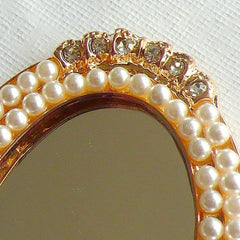 Pearl Mirror Cabochon w/ Rhinestones (Oval / 43mm x 63mm) Sweet Lolita Kawaii Decoden Deluxe Dollhouse Decoration Bling Bling Deco CAB099