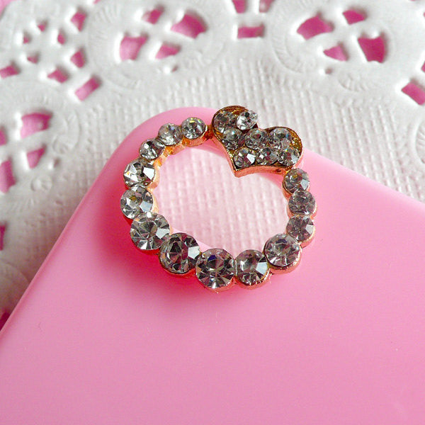iPhone 4 Camera Lens Hole Decoration / Rhinestones Wreath with Heart Metal Cabochon (2pcs) Cute Bling Bling iPhone 4 Case Decoration CAB094