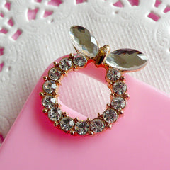 Camera Hole Decoration for iPhone 4 Case / Bling Bling Wreath with Clear Rhinestones and Ribbon (1 piece) Kawaii Sweet Lolita Decoden CAB095