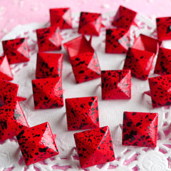 Rivet / RED with BLACK Paint Metal Pyramid Rivet Studs / Square Rivet 12mm (around 50pcs) Cell Phone Deco Leather Craft Jean Button RT04