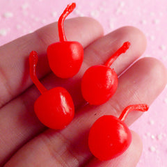 Fake Food Props / 3D Cherry Cabochon (4pcs / 11mm x 23mm) Cute Decoden Fruit Cabochon Kawaii Phone Case Decoration Faux Sweets Craft FCAB010