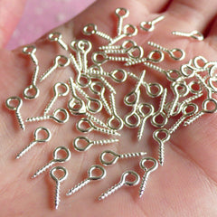 Tiny Screw Eye Pins / Eyehook Screw / Screw Hook Bail / Screw Eye Bails (4mm x 8mm / 50pcs / Light Silver) Charm Pendant Making Findings F005