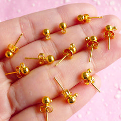 Dangling Ear Post / Dangle Stud Earrings / Ear Studs / Earring Post Studs with 4mm Ball (Gold / 10sets / 5 Pairs with Ear Nuts / Backs) F009
