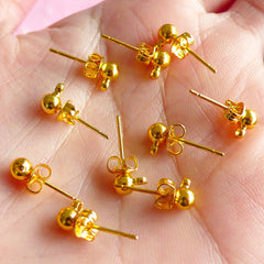 Dangling Ear Post / Dangle Stud Earrings / Ear Studs / Earring Post Studs with 4mm Ball (Gold / 10sets / 5 Pairs with Ear Nuts / Backs) F009