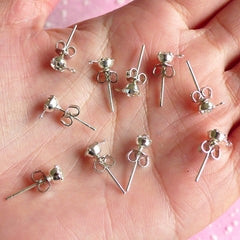 Dangling Ear Studs w/ 4mm Clear Rhinestones / Dangle Ear Post / Stud Earrings / Earring Post (Silver / 10sets / 5 Pairs with Ear Nuts) F011