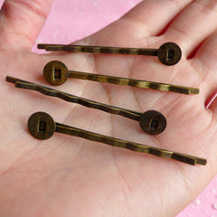Hair Clip Blanks / Blank Hairpins / Hairclip Barrette Blank / Blank Hair Pin with 8mm Pad (10 pcs / Bronze) Hair Accessories Making F012