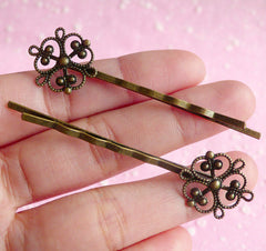Filigree Hairclips / Filigree Hair Pin / Barrette Hair Clip Findings / Hairpins with 16mm Glue On Pad (10pcs / Bronze) Hair Accessories F015