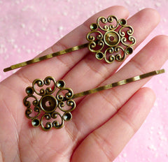 Filigree Hair Clip / Blank Hairclip / Flower Hair Pins / Blank Hairpin Barrette with 24mm Pad (10pcs / Bronze) Hair Accessories F017